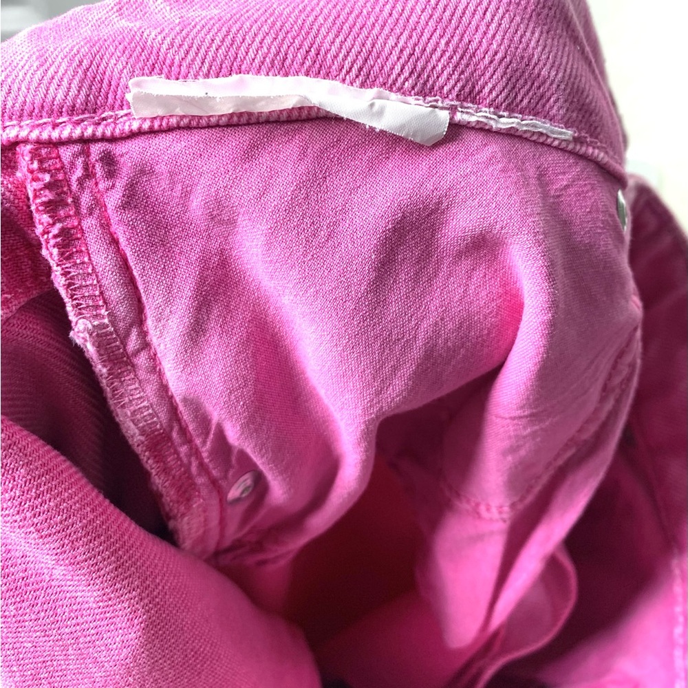 Zara Vibrant Pink Denim wide leg high waist raw hem cotton Jeans - Picture 7 of 11